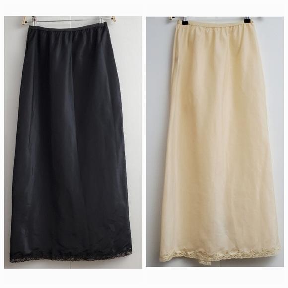 2 Vintage 70s Slip Skirt in Black and Cream - Picture 2 of 15